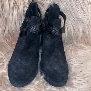 Frye Black Suede Ankle Booties with Braided Strap